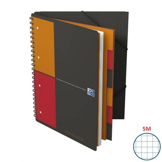 Quaderno spiralato OXFORD Organizerbook International A4+ grigio/arancio - quadretti 5 mm - 100102777