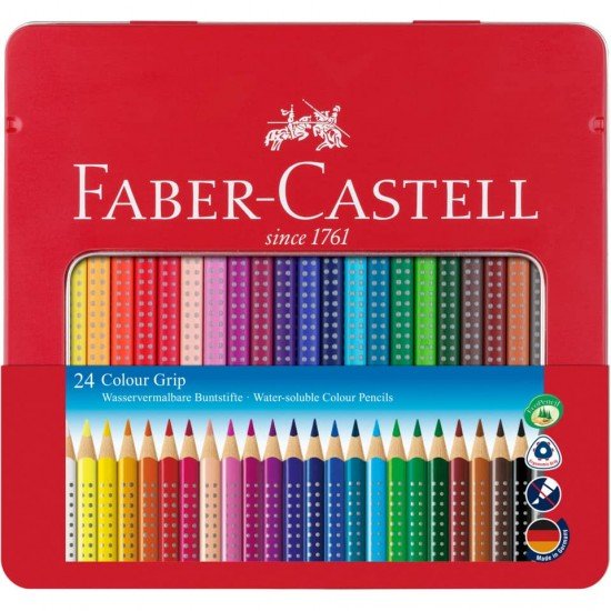 Matite colorate Faber-Castell Colour Grip  assortiti astuccio di metallo da 24 - 112423