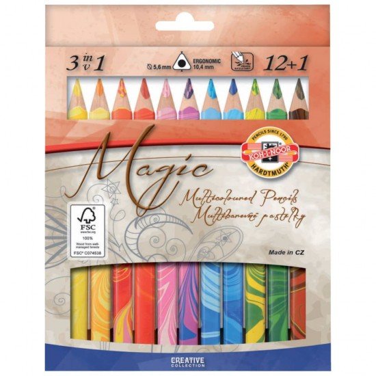 Astuccio matite multicolore KOH-I-NOOR legno di cedro 12 colori 12 matite + 1 blender - H3408013