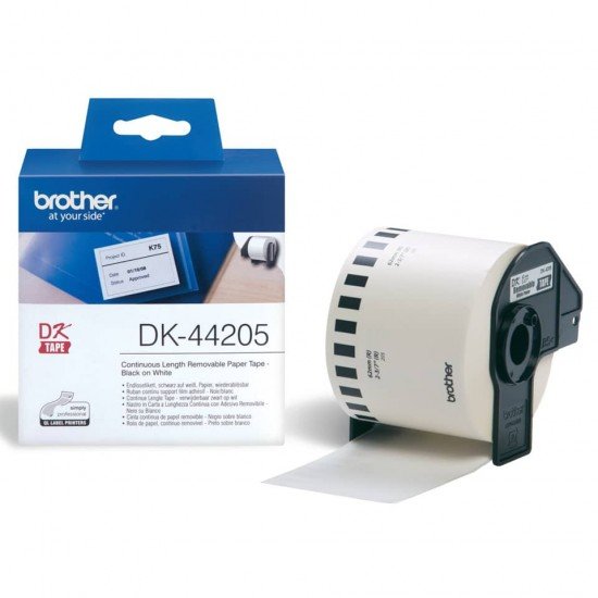 Nastro etichette Brother carta con adesivo rimovibile 62 mm x 30,48 m - nero su bianco - DK44205 