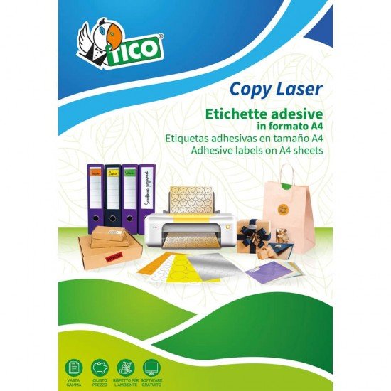 Etichette bianche con angoli arrotondati TICO Copy Laser Premium 37x14 mm - 100 et./foglio - conf. 100 fogli - LP4W-3714