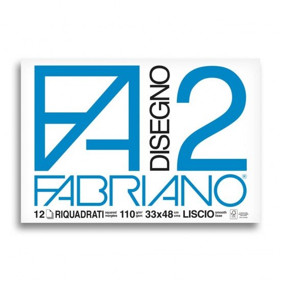 Album da disegno Fabriano F2 collato 1 lato 110 g/m² 33x48 cm 12 ff. lisci riquadrati - 06201534