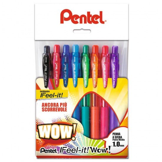 Penna roller a scatto Pentel WOW! 1 mm assortiti 8 pezzi - 0X12017