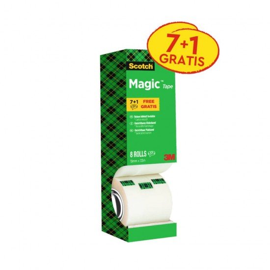 Nastro adesivo Scotch® Magic™ 810 19 mm x 33 m trasparente opaco Value Pack 7 rotoli + 1 GRATIS - 8-1933R8