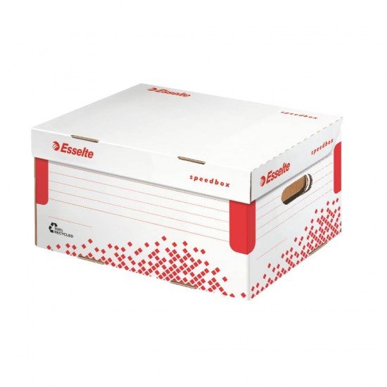 Scatola archivio Esselte SPEEDBOX con coperchio integrato bianco/rosso 25,2x19,3x35,5 cm - 623911