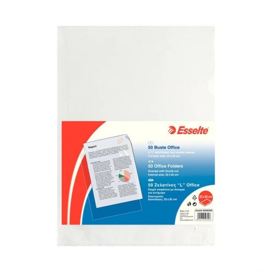 Buste a L non perforate Esselte OFFICE PP antiriflesso trasparente 22x30 cm goffrate conf.50 - 395082000