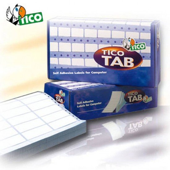 Etichette bianche a modulo continuo TICO Tab 1 corsia 72x23,5 mm - 12 et/foglio - 500 fogli - 6000 etichette - TAB1-0722