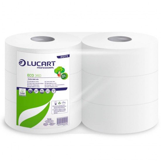 Carta igienica Lucart Eco 360 m jumbo 2 veli 6 rotoli da 973 strappi - 812173P