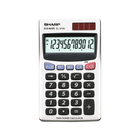 Calcolatrice tascabile a doppia alimentazione SHARP con display a 12 cifre argento - EL 379 SB