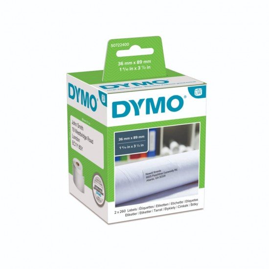 Rotoli da 260 etichette Dymo LabelWriter Indirizzi Estesi 89x36 mm bianco confezione da 2 rotoli - S0722400