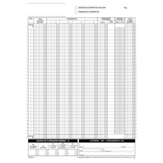 Blocco Registro Corrispettivi primanota dettaglianti data ufficio 29,7x21,5 cm 12x2 copie autoricalcanti - DU168512C00