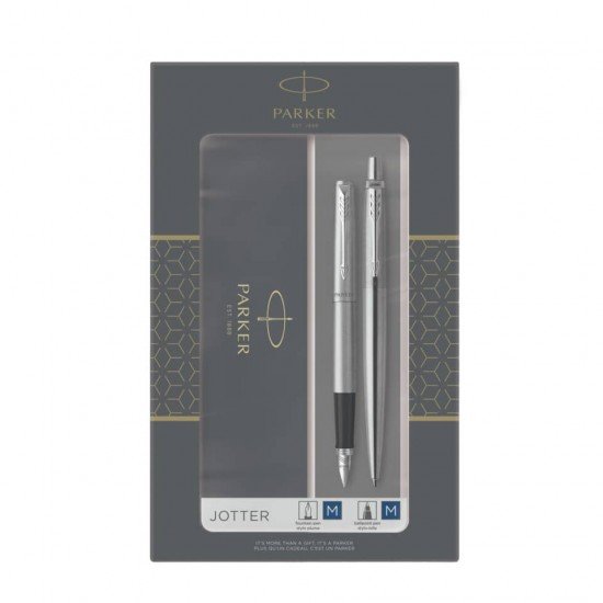 Gift set Duo Parker - Penna a sfera a scatto Jotter M Stainless Steel CT + Stilografica M - 2093258