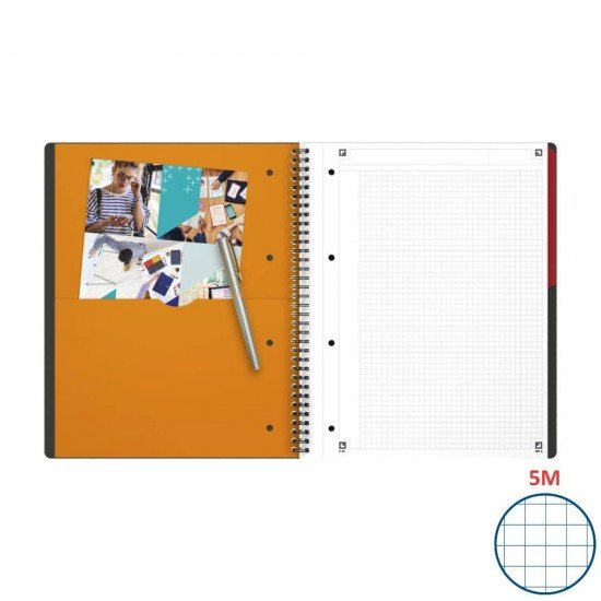 Quaderno spiralato OXFORD International Activebook Maxi A4+ grigio/arancio quadretti 5 mm - 100104329