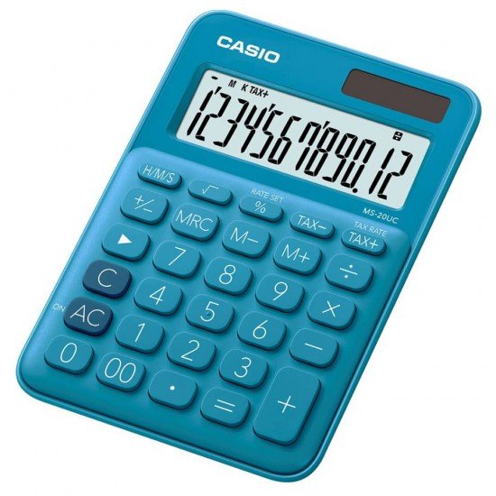 Calcolatrice da tavolo CASIO solare o batteria - 12 cifre - azzurro MS-20UC-BU-W-EC