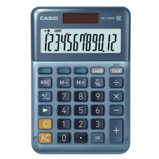 Calcolatrici da tavolo CASIO Extra Big LC solare e batteria display 12 cifre - blu - MS-120EM-W-EP