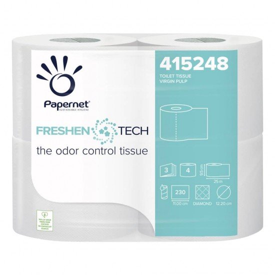Carta Igienica Freshen tech 3 veli - 230 strappi - conf. 4 rotoli Papernet bianco 415248