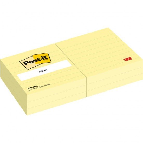 Foglietti Post-it® Notes a righe Giallo Canary™ Conf. 6 blocchetti da 100 ff - 630.6PK