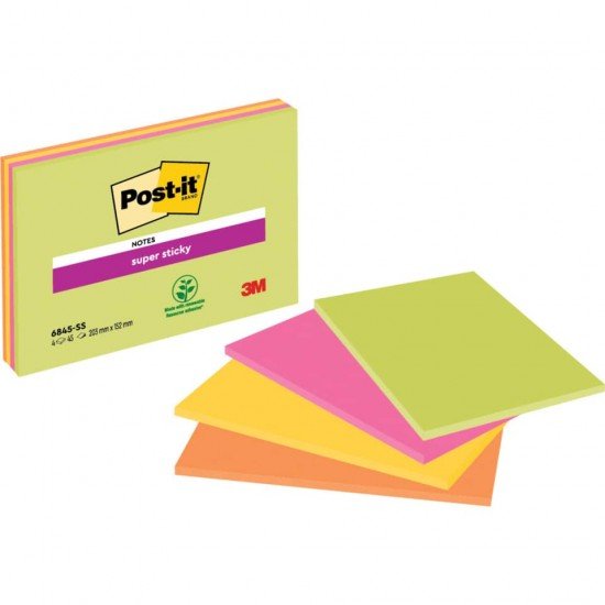 Foglietti riposizionabili Post-it® Super Sticky Meeting Notes Large assortiti conf. 4 blocchetti da 45 ff - 6845-SS EU