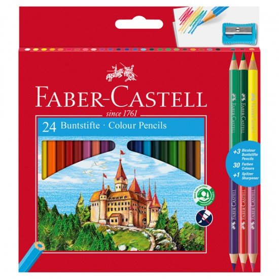 Matita colorata eco Il Castello+3 bicolor - diametro mina 3,00 mm - colori assortiti - Faber Castell - astuccio 24 pezzi
