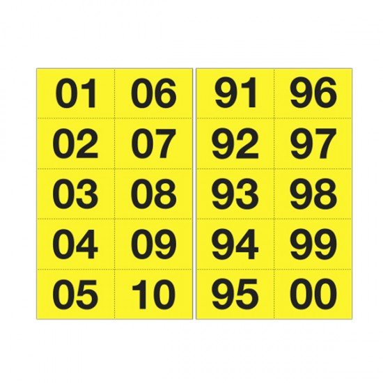 Numero adesivo da 01 a 99 - 44 x 34 mm - 10 et/fg - 10 fogli - nero/giallo