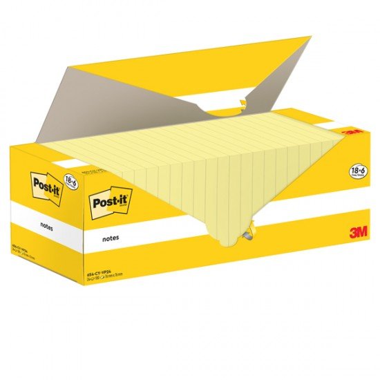 Cf. 18+6pz blocco 100fg.Post-it  Notes 76x76mm 654-CY-VP24 giallo Canary