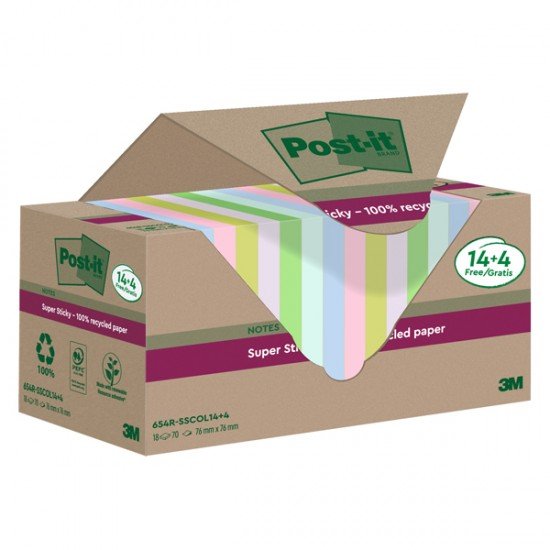 Cf 14+4pz blocco 70fg Post-it SuperSticky Green 76x76mm 654R-SSCOL14+4 pastello
