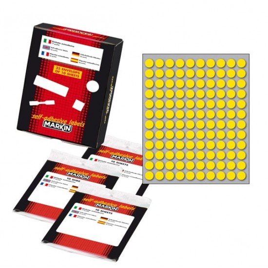 Etichette adesive - permanenti - diametro 10 mm - 120 et/fg - 10 fogli - giallo - Markin