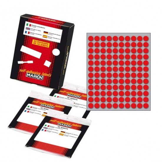 Etichette adesive - permanenti - diametro 10 mm - 120 et/fg - 10 fogli - rosso - Markin