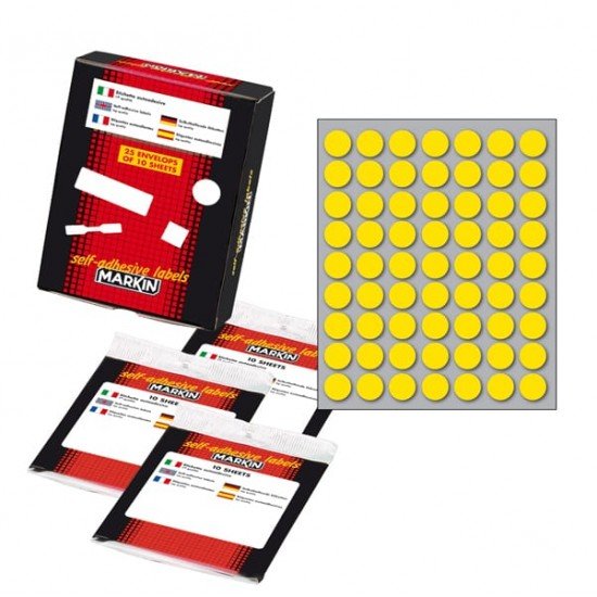 Etichette adesive - permanenti - diametro 14 mm - 63 et/fg - 10 fogli - giallo - Markin