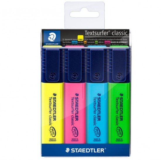 Evidenziatore Textsurfer Classic  - punta a scalpello - tratto da 1,0-5,0mm - astuccio 4 colori - Staedtler