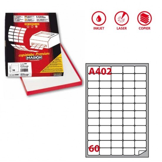 Etichette adesive A402 - permanenti - 37,5 x 23,5 mm - 60 et/fg - 100 fogli A4 - bianco - Markin