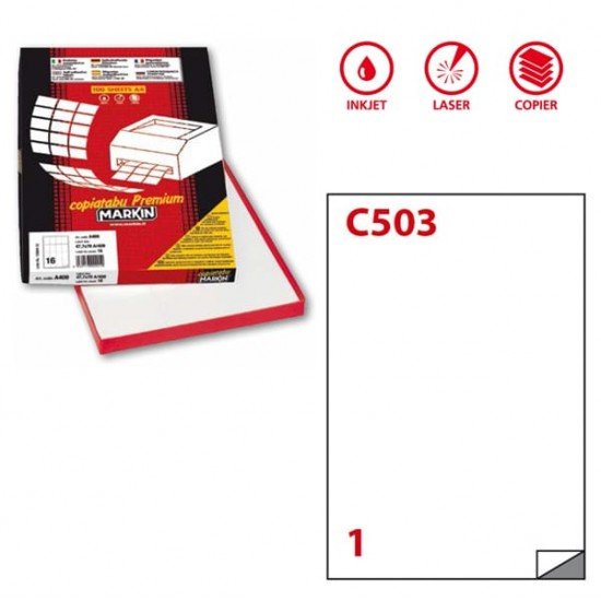 Etichette adesive C503 Extra Forte - permanenti - 21 x 29,7 cm - 1 et/fg - 100 fogli A4 - bianco - Markin