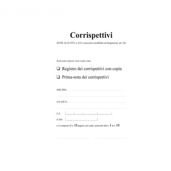 Registro prima nota Iva corrispettivi - 13/13 fogli autoricalcanti - 29,7 x 23cm - Edipro
