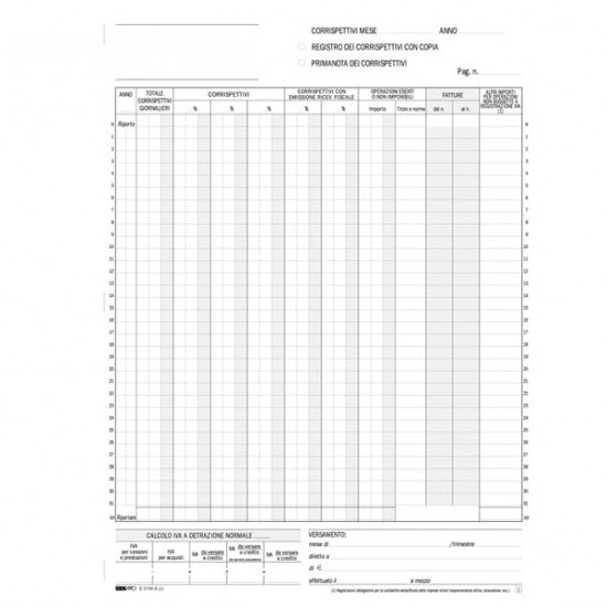 Registro prima nota Iva corrispettivi - 13/13 fogli autoricalcanti - 29,7 x 23cm - Edipro