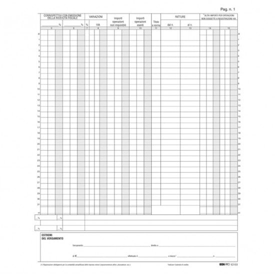 Registro Iva corrispettivi - 31 x 24,5cm - 15pg - numerate - Edipro