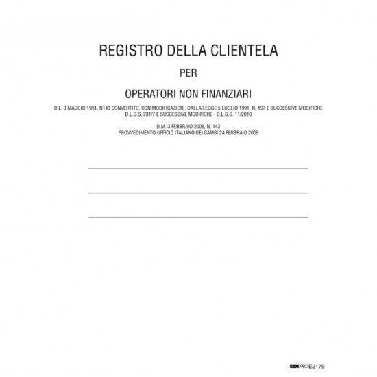 Registro antiriciclaggio operatori non finanziari - 31 x 24 - 96 fogli - Edipro