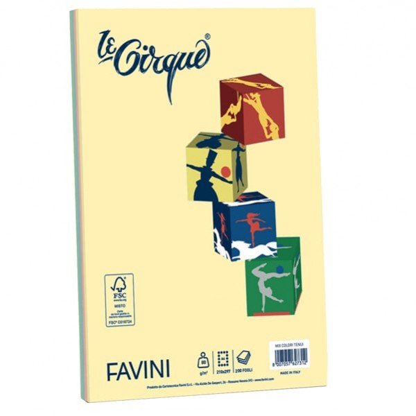 Carta Lecirque - A4 - 80 gr - mix 4 colori pastello - Favini - conf. 200 fogli