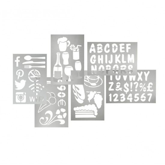 Stencil trasparenti assortiti (lettere, numeri, forme) - 32 x 22 cm - Securit - set 6 pezzi