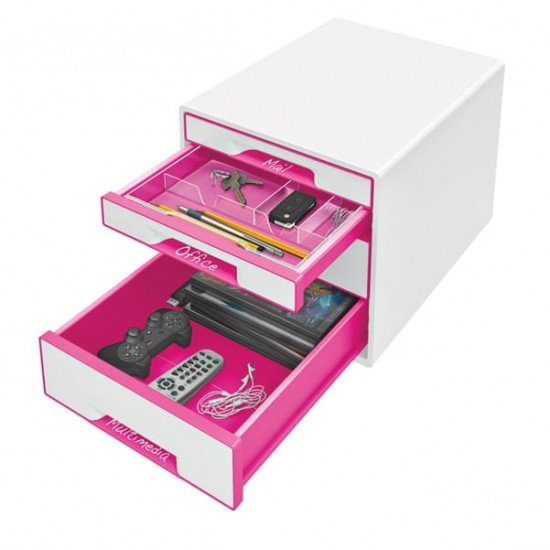 Cassettiera Cube - 28,7 x 27 x 36,3 cm - 4 cassetti - bianco/rosa - Leitz