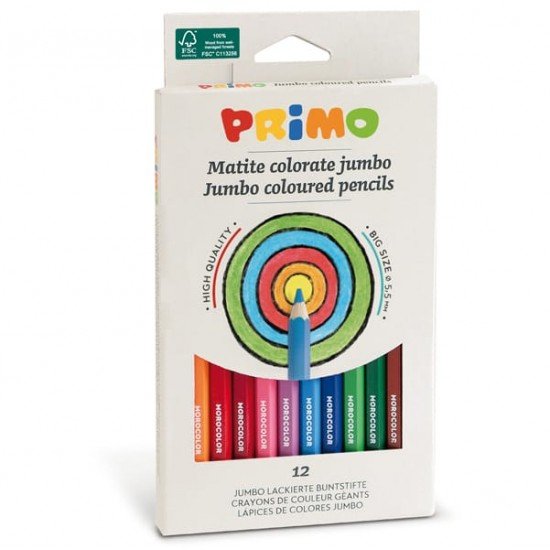 Matite colorate Jumbo - diametro mina 5,5 mm - colori assortiti - Primo - astuccio 12 matite