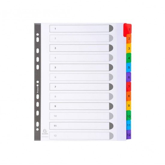 Separatore numerico 1/12 - cartoncino bianco 160 gr - tasti colorati - A4 maxi - Exacompta