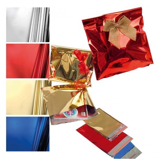 Busta regalo - con patella adesiva - 25 x 40 + 5 cm - 30 micron - PPL - metal lucido - rosso - PNP - conf. 50 pezzi
