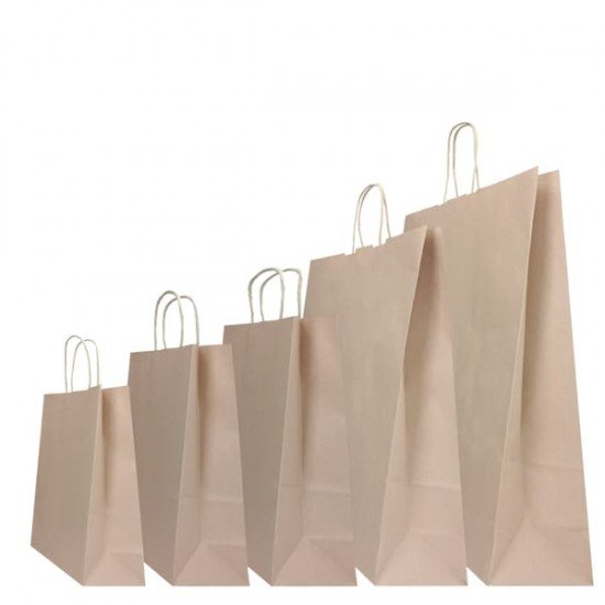 Shopper Twisted - maniglie cordino - 26 x 11 x 34,5 cm - carta kraft - sabbia - Mainetti Bags - conf. 25 pezzi