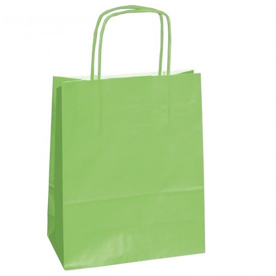 Shopper Twisted - maniglie cordino - 14 x 9 x 20 cm - carta kraft - verde mela - Mainetti Bags - conf. 25 pezzi