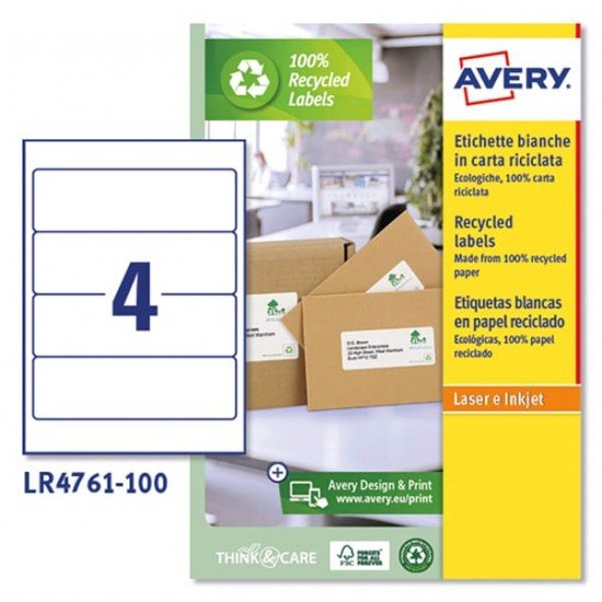 Etichette per raccoglitori - per stampanti laser - 61 x 192 mm - 4 et/fg - 100 fogli - carta riciclata - bianco - Avery