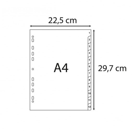 Intercalare numerico - PPL riciclato - A4 - 12 tasti - grigio - Exacompta