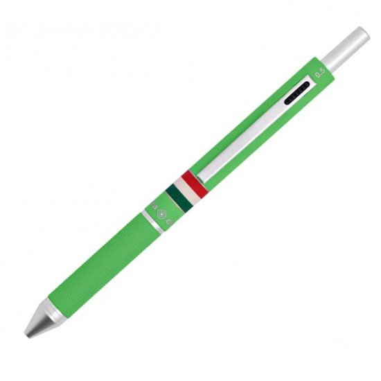 Penna a sfera a scatto multifunzione - fusto verde chiaro gommato Italia - Osama