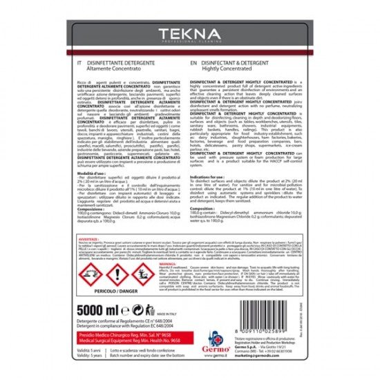 Disinfettante detergente - per superfici - super concentrato - 5 lt - Tekna