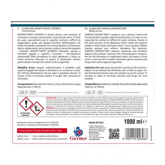 Detergente disinfettante Climacare - pronto all’uso - 1 lT - Tekna