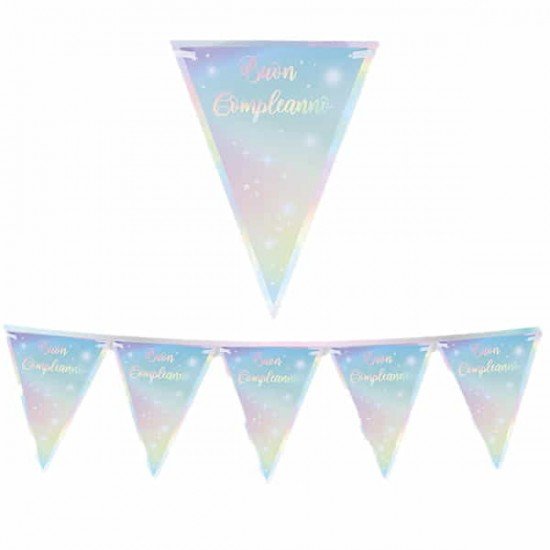 Festone bandiere Soft Rainbow - Buon Compleanno - 3 m- Big Party